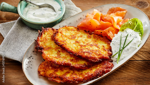 Potato Rosti, Smoked Salmon and Creamy Dill Sauce photo