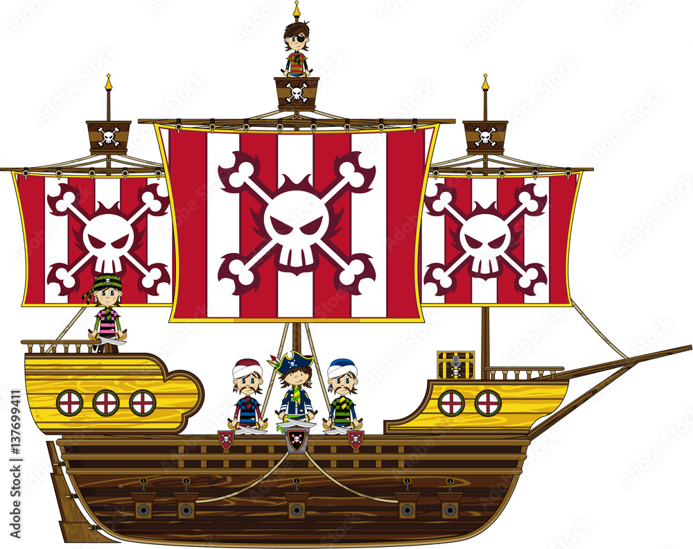 Cute Cartoon Pirate Ship