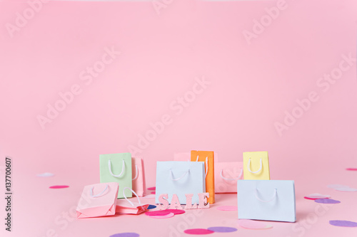 shopping, sale theme on pink background
