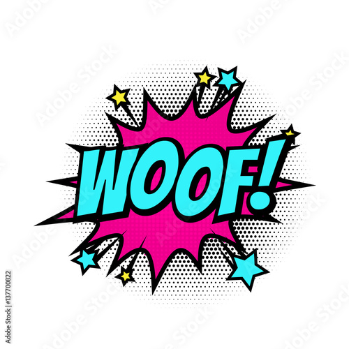 Woof comic text bubble vector isolated color icon