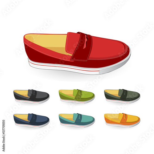 set of classic male penny loafers, vector, illustration,