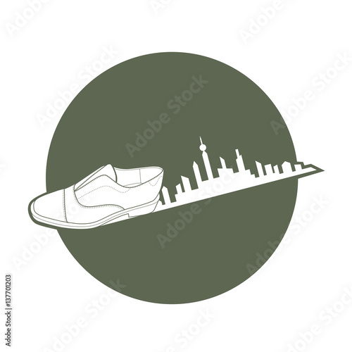 classic male brogue shoe with city print, vector, illustration,