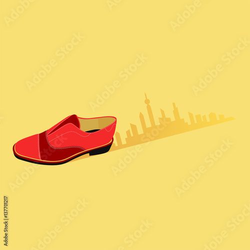 classic male brogue shoe with city print, vector, illustration,