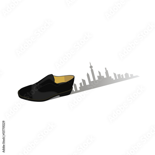 classic male brogue shoe with city print, vector, illustration,
