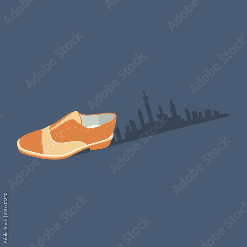 classic male brogue shoe with city print, vector, illustration,