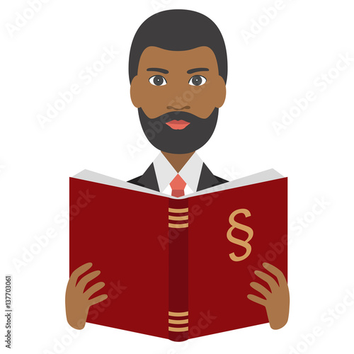 Advocate, lawyer reading a law book. Flat vector. Isolated on white.