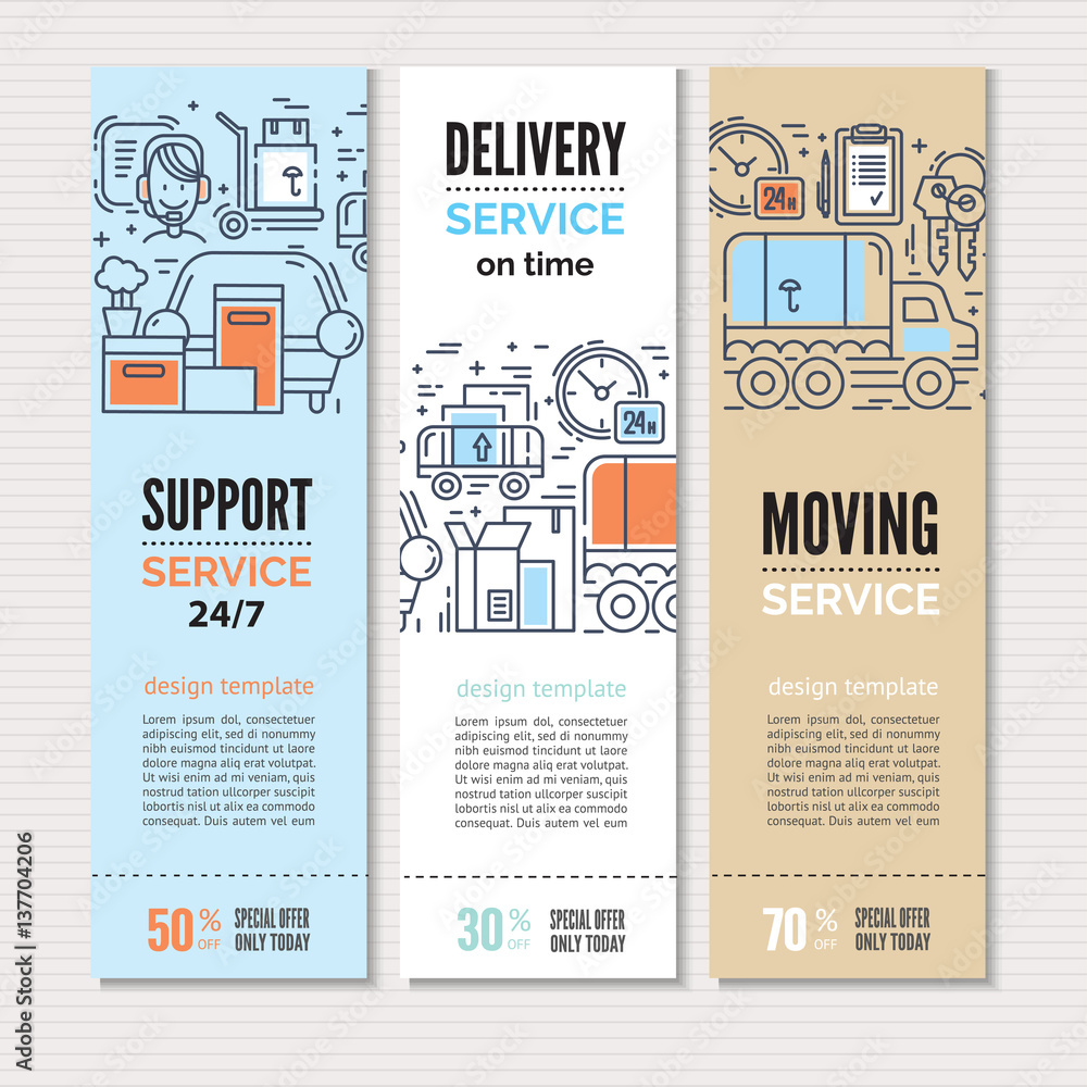 Naklejka premium Moving and delivery template with line icons