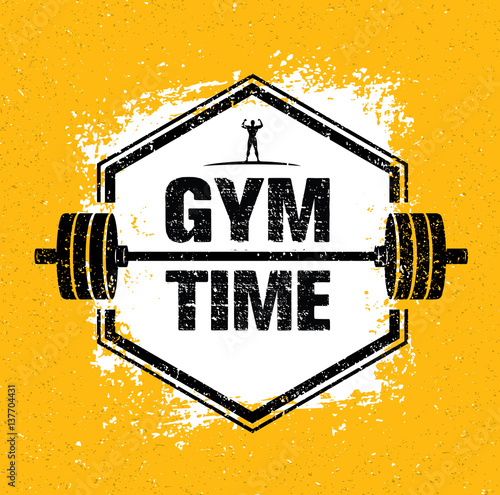 Gym Time Workout and Fitness Design Element Concept. Creative Vector On Grunge Background