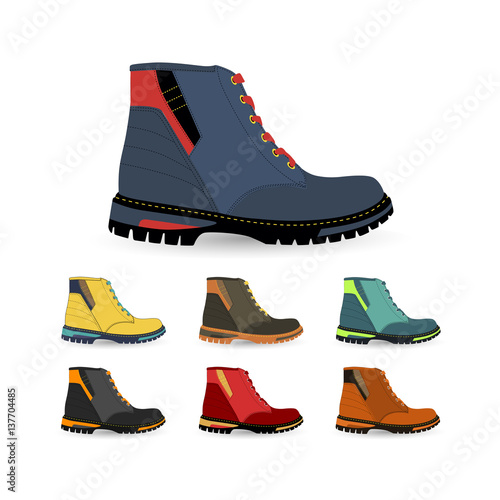 comfortable male boots on colored background, vector, illustration,