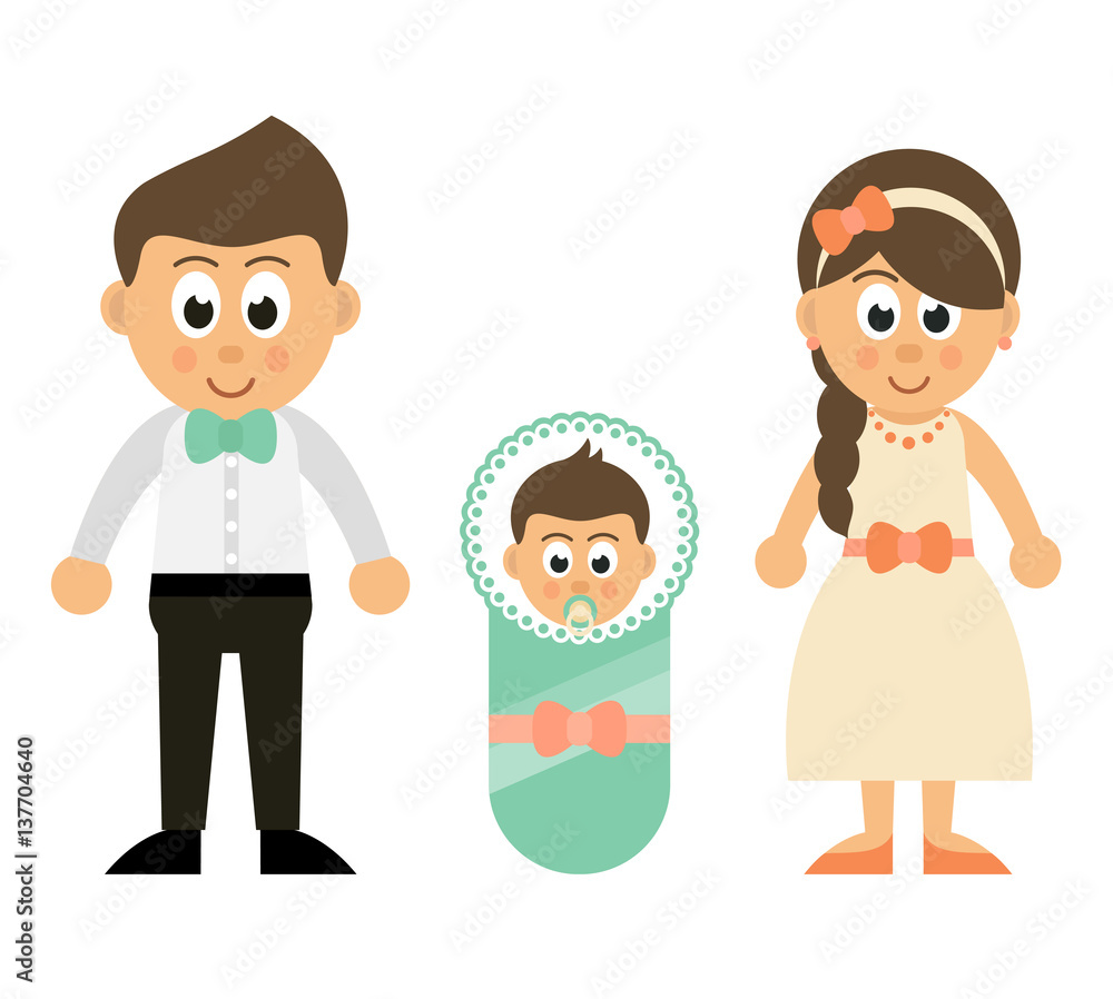 cartoon little baby boy with mother and father cartoon little baby boy with mother and father