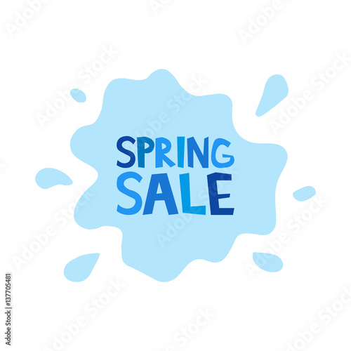 Spring sale inscription on background rain puddles splashing. Vector illustration