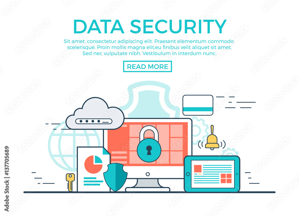 Linear flat Data Security infographics vector. App software.