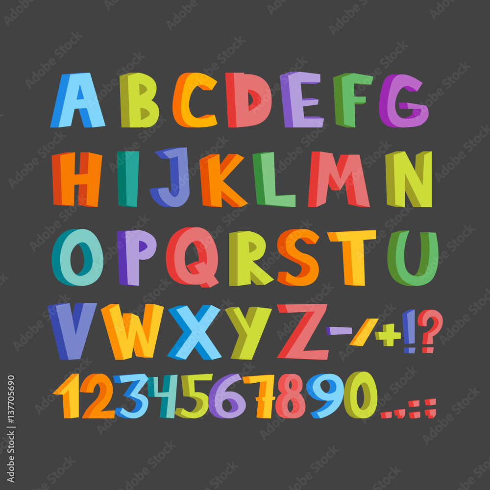 Funny comics font. Hand drawn lowcase and uppercase colorful cartoon