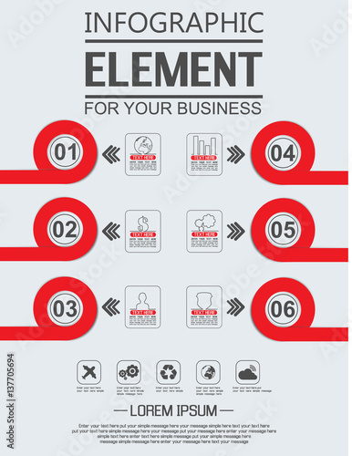 ELEMENT FOR INFOGRAPHIC  TEMPLATE GEOMETRIC FIGURE OVERLAPPING CIRCLES FIVE EDITION RED