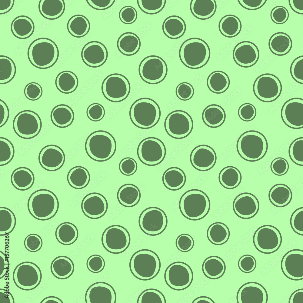 Seamless vector geometrical pattern. Green endless background with hand drawn circles. Graphic illustration. Print for cover, fabric, wrapping, background.