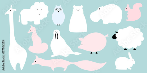 Vector flat animals illustration background.