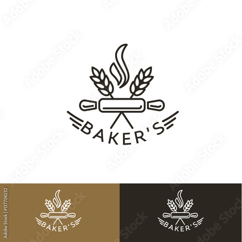 Logo design templates in trendy linear style for bakery emblems