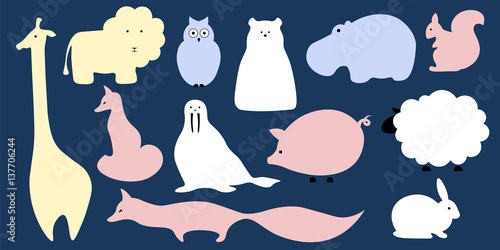 Vector flat animals illustration background.