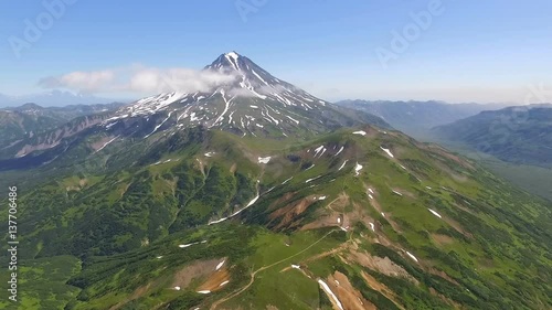Volcano in Kamchatka. The span of the camera to the volcano