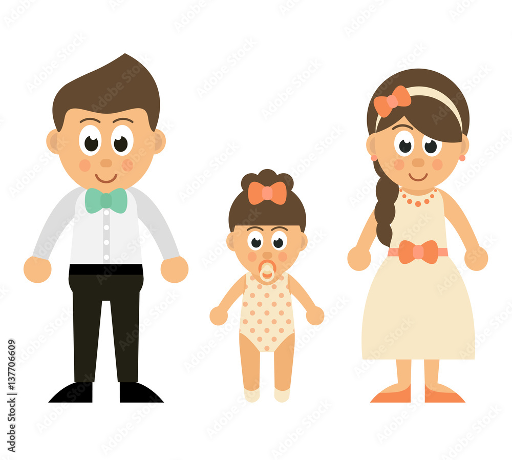 cartoon baby girl with mother and father Stock Vector | Adobe Stock
