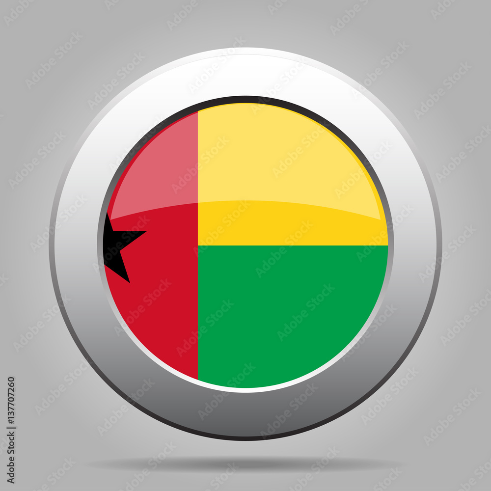 Flag of Guinea-Bissau. Metallic gray round button. Flag of Guinea-Bissau. Metallic gray round button.