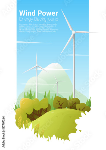 Energy concept background with wind turbine , vector , illustration