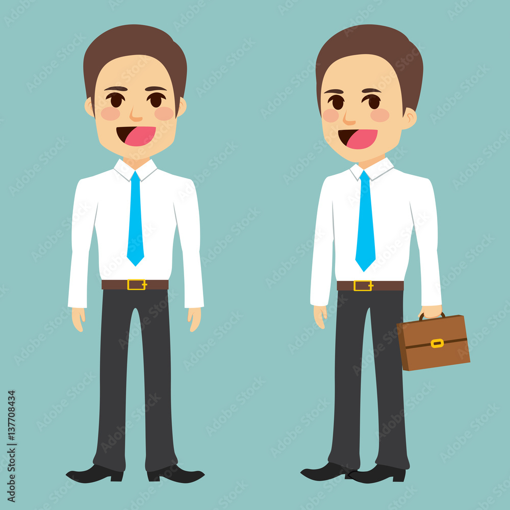 Young businessman with suitcase front and side view wearing suit Young businessman with suitcase front and side view wearing suit