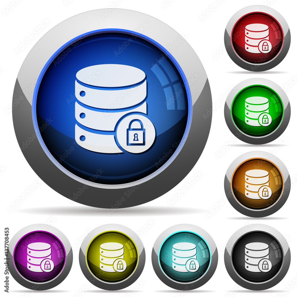 Database lock round glossy buttons Database lock round glossy buttons