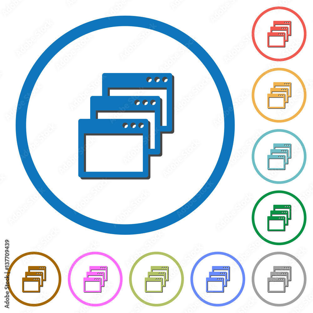 Cascade window view mode icons with shadows and outlines Cascade window view mode icons with shadows and outlines