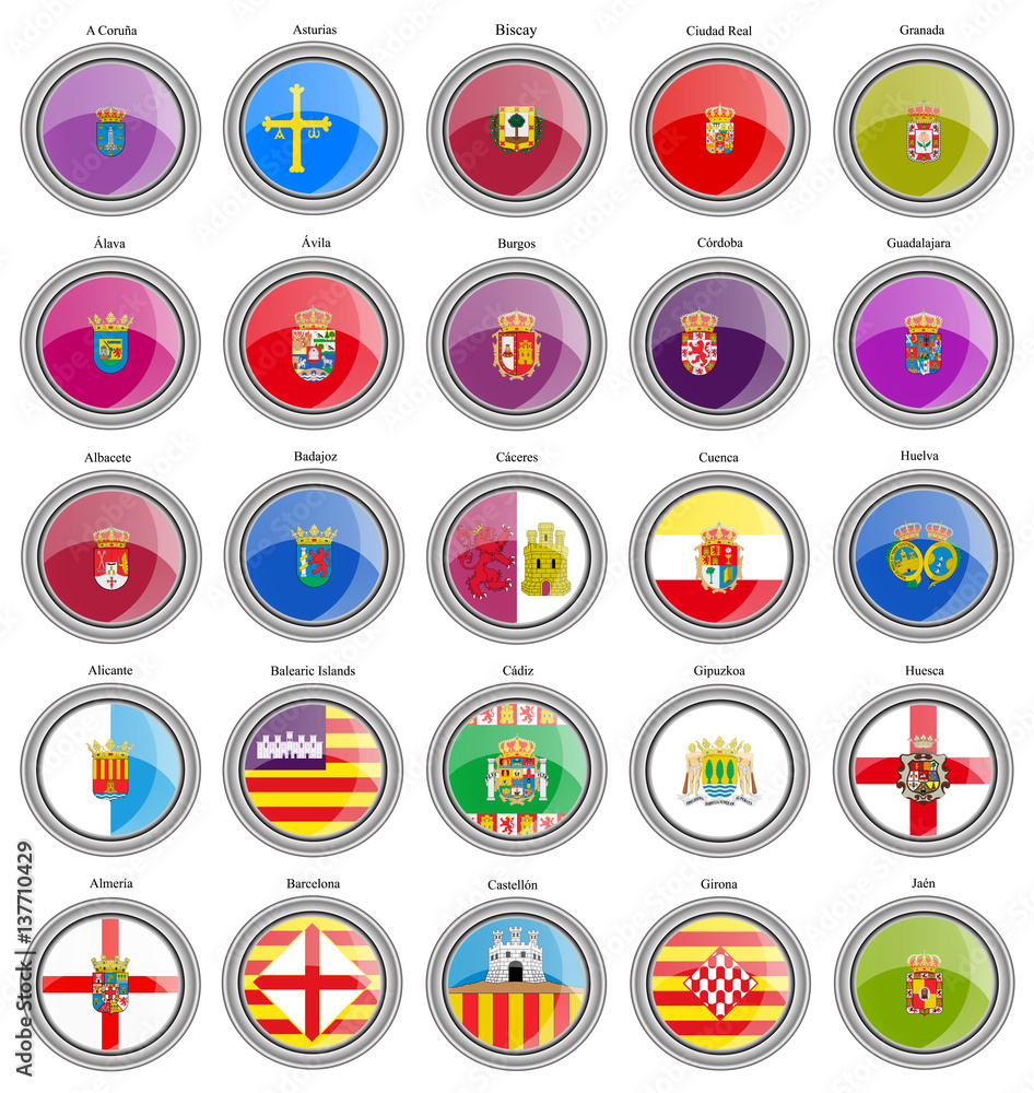 Set of icons. Provinces of Spain flags. Vector. Set of icons. Provinces of Spain flags. Vector.