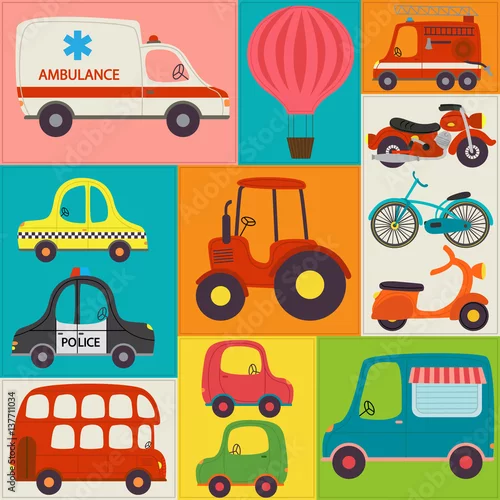 Obraz bezszwowy wzór z zabawą transportuje - wektorowa ilustracja, eps