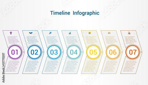 Timeline or area chart Template infographics 7 position.