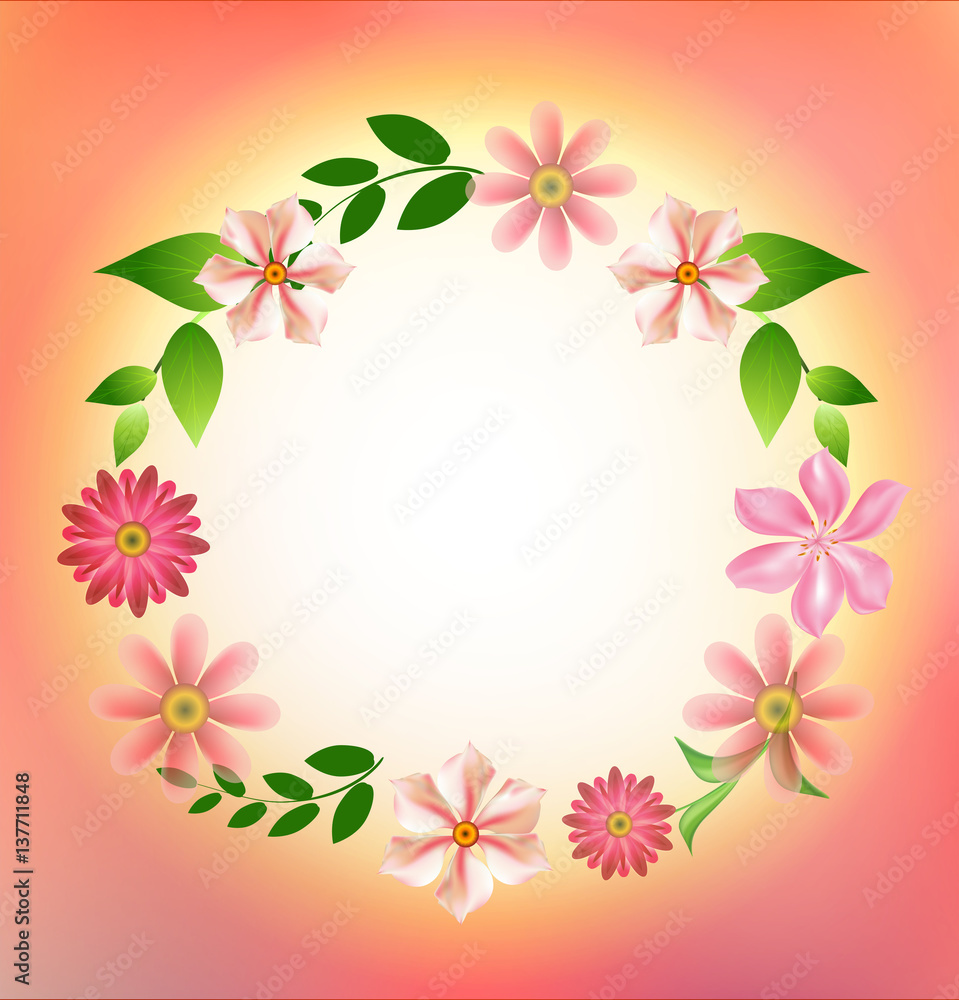 label of flowers on blurred background