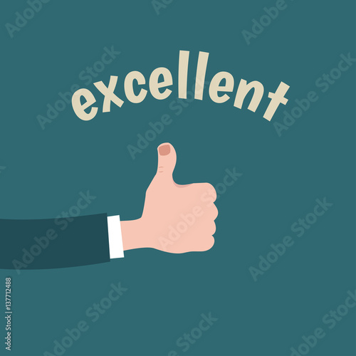 Hand of man with thumb up. Excellent