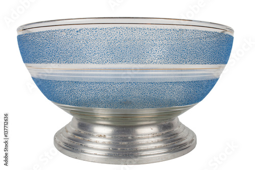 Tablou pe pânză Ancienne Coupe à fruit granité bleu sur socle métal. Vintage