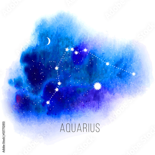Astrology sign Aquarius on watercolor background. 