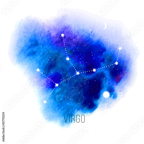 Astrology sign virgo on blue watercolor background