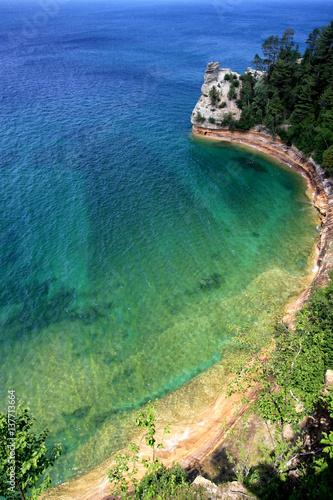 Lake Superior turquoise water. Miner’s Castle in Pictured Rocks National Lakeshore, Michgan, USA. photo