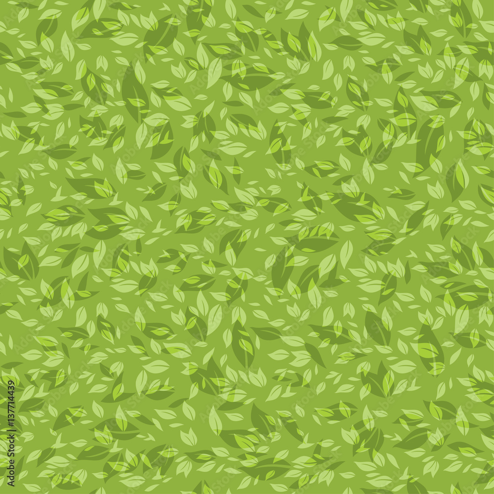 Seamless pattern chaotic green leaves.