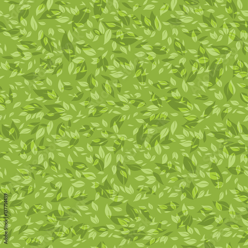 Seamless pattern chaotic green leaves.