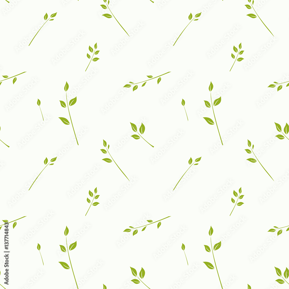 Seamless pattern of green twigs with leaves.