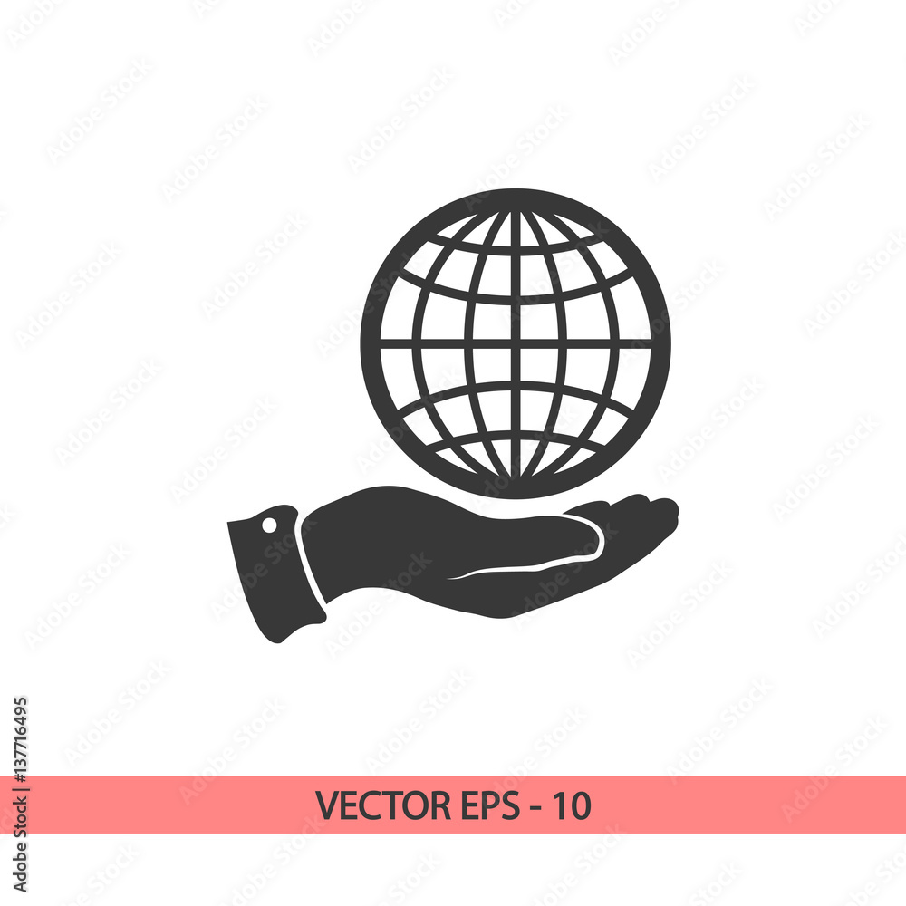 Globe icon with hand, vector illustration. Flat design style Globe icon with hand, vector illustration. Flat design style