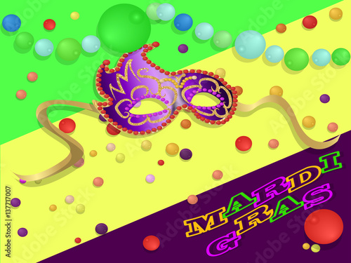 Mardi Gras card. Invitation to the carnival. Background for theater performances. Abstract. Vector.