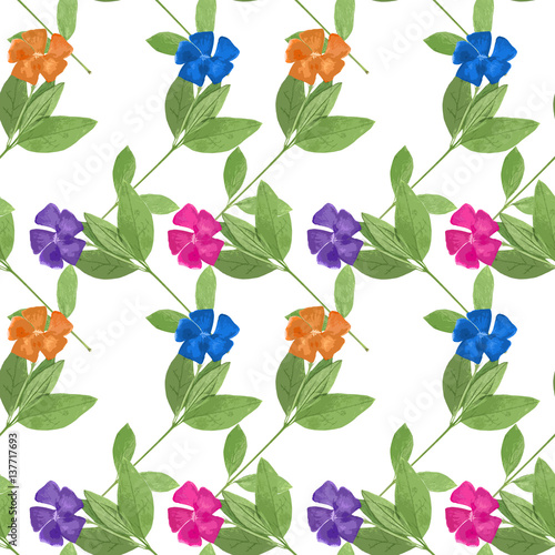 Periwinkle. Seamless pattern texture of flowers. Floral background, photo collage