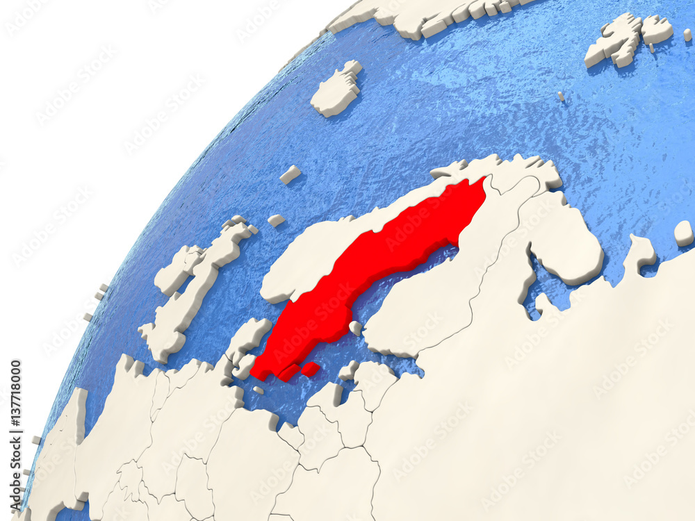 Obraz premium Sweden on globe
