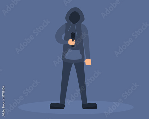 A man holding a gun. The killer or robber. Vector illustration
