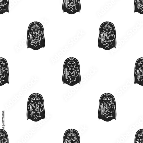 Egyptian pharaoh sarcophagus icon in black style isolated on white background. Museum pattern stock vector illustration.