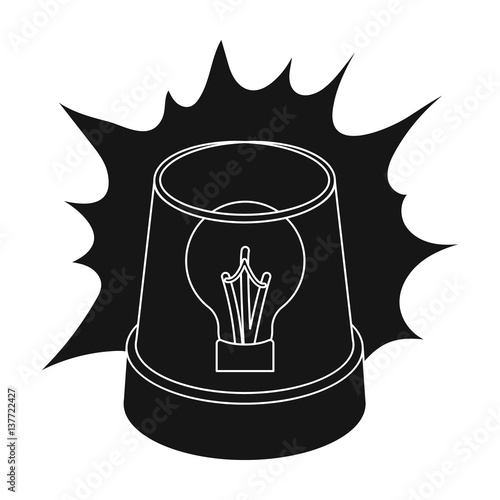 Emergency rotating beacon light icon in black style isolated on white background. Police symbol stock vector illustration.