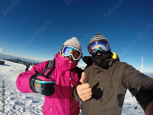 Couple on skiing happy together