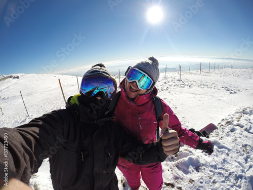 Enjoyment on skiing in snowy mountain